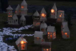 素焼きの町の光のオブジェ