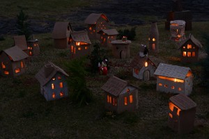 素焼きの町の光のオブジェ